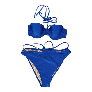Women's Two-Piece Ribbed Bikini Swimsuit Set, Royal Blue, Size M Bottom 32B Top